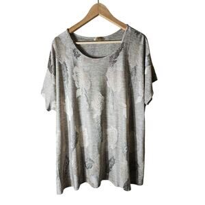 LAVISH Gold Tan Gray Floral Slinky Knit Night Out Career Short Sleeve Top SZ 3X